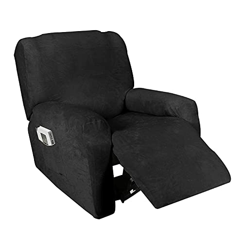 Golden linens One Piece Recliner Chair Velvet Fabric Stretch 4 Way Furniture Slipcovers with Remote Pocket, Furniture Protector, Fit Most Recliner Chairs, #JOLAN Black