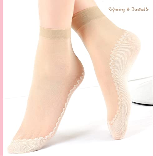 TeenFighter 10 Pairs Silky Nylon soft & breathable Ankle Socks for Girls, Cotton Sole Thin Elastic Socks for Women4