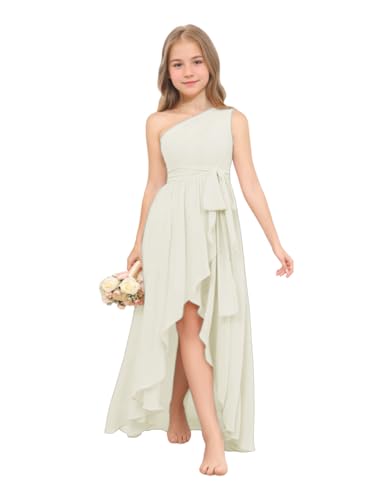Sleeveless Junior Bridesmaid Dresses for Girls Chiffon Flower Girl Dress One Shoulder for Wedding Party Pageant