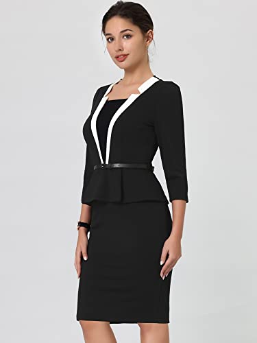Women's Office Dress 3/4 Sleeve Notch Collar Work Sheath Dresses3