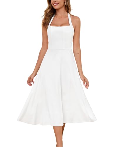 Zattcas Womens 2025 Spring Summer Halter Neck Sleeveless Flowy Swing Wedding Guest Dress Prom Cocktail Party Midi Dress