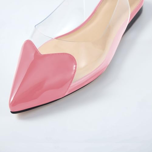 Wrynthevia VogueVent Women's Fashion Pointed Toe Heart Transparent PVC Slingback Flat Shoes Comfort Slip On Cap Toe Clear Ballet Flats Work Wedding Dress Flat Shoes for Women Pink Size 7.53