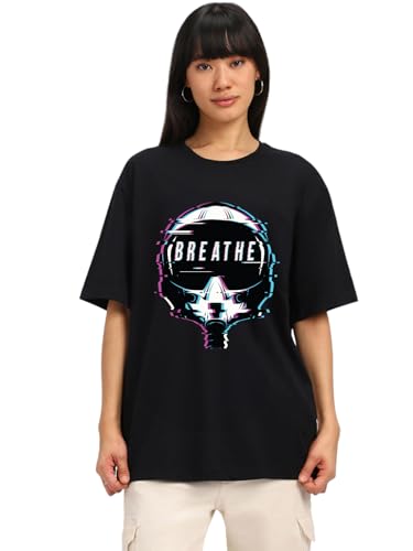 Image of JUNEBERRY Pure Cotton Round Neck Half Sleeve Oversized Baggy Fit Drop Shoulder Front Printed T-Shirt for Women