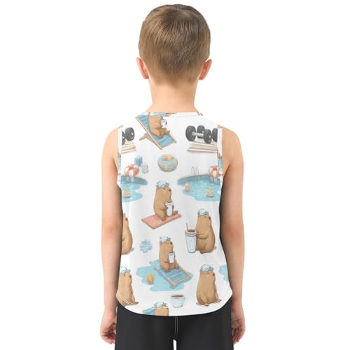 Bolaz Boys Athletic Quick Dry Tank Top Sleeveless Workout T Shirts Age 11-15,Cute Capybara Coffee Cup3