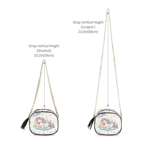 ALAZA Women's Cute Unicorn Pegasus Sleep Vector Pony Cartoon on Moon PU Leather Crossbody Bag Shoulder Purse with Tassel4