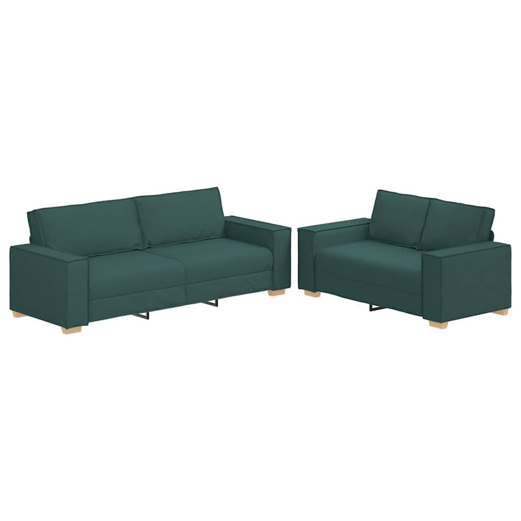Juego de 2 sofás de tela para salón, 2 plazas y 3 plazas, color verde oscuro, sofá acolchado con estructura de madera y metal, cómodo