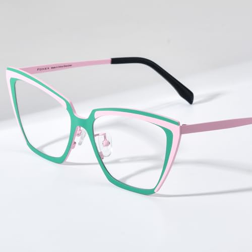 Image of FONEX Colorful Pure Titanium Glasses Frame Women Retro Round Eyeglasses