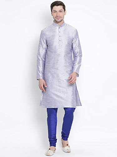 Image of VASTRAMAY Men's Light Blue Silk Blend Kurta and Pyjama Set VASMKHA001nPBU 48