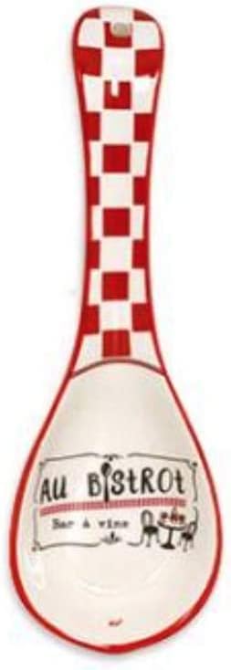 Soporte de cuchara de cerámica con diseño de bistró francés blancorojo, 9.25 pulgadas