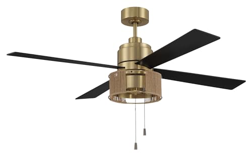 Craftmade - Kensey 52 in. Indoor Satin Brass Finish Ceiling Fan w/Integrated Aluminum & Hemp Rope Drum Light Kit by Craftmade - Used condition - Image 3