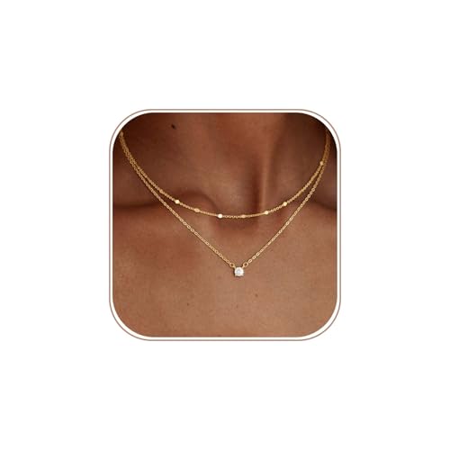 Coshilta Layered Gold Necklace for Women Trendy，Dainty 14K Gold Plated CZ Pendant Layered Gold Necklaces Set Choker Necklaces Simple Cubic Zirconia Necklace Stack Chain Jewelry Gift