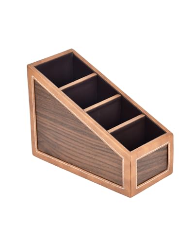 Image of Premsons Remote Holder Artificial Leather with Wooden Finish - 4 Section Tabletop Organizer for TV, AC & Office Desk Accessories - Compact & Stylish Storage Solution for Home & Office - Tan