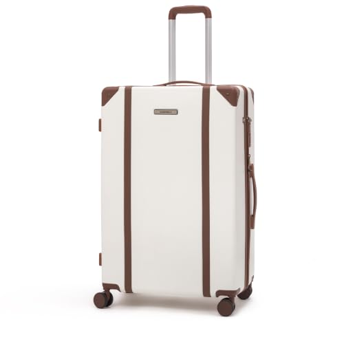Image of Assembly Vintage 24 Inch (65cm) Check-in Medium Trolley Bag Hard Shell Polycarbonate Suitcase Retro Classic Design with TSA Lock 8 Spinner Wheels Moon White