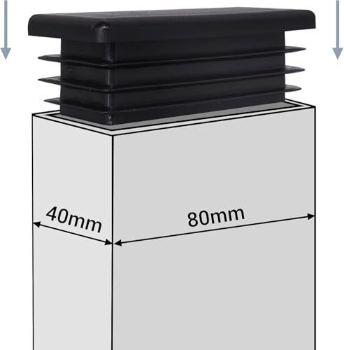 Image of (Pack of 10) Rectangular Plastic Plugs 1-9 /16 inch x 3-5 /32 inch (40 x 80 mm), Matt Tube Inserts, Fence Post Caps, Jet Black RAL 9005