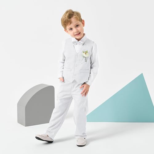 Image of Volunboy Baby Boys Formal Wedding Ring Bearer Outfits Toddler Gentleman Bowtie Vest Guest Suits Dress Shirt Pants Set
