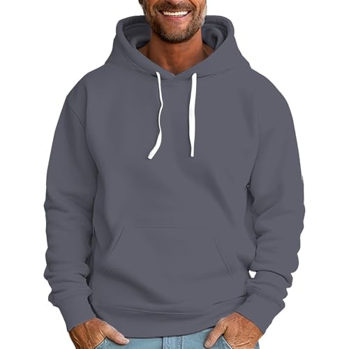 Mens Hoodies Pullover Lightweight Casual Sweatshirts Loose Fit Fall Winter Solid Color Hooded Tops with Pocket
