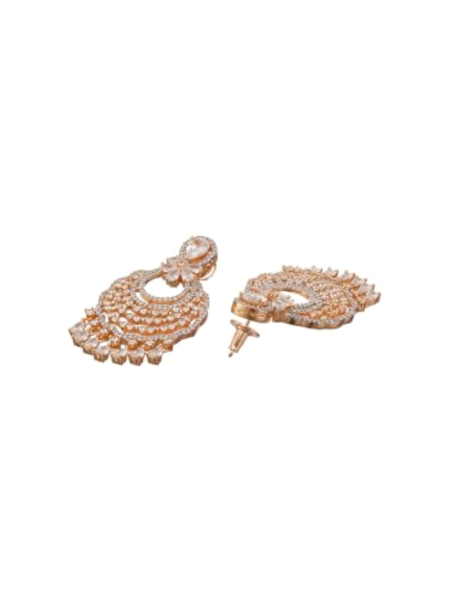 Women's Rose Gold Plated American Diamond Statement Chandbali Earrings