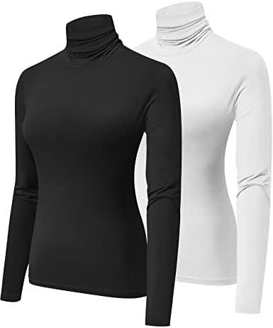 TELALEO 2 or 1 Pack Long Sleeve Turtlenecks Women Mock Shirts Pullover Baselayer Sweater Tops