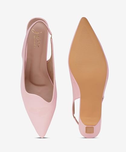 Image of JM LOOKS Sophisticated Pointed Toe Slingback Kitten Heels with Glossy Finish for Elegant Events and Work Wear