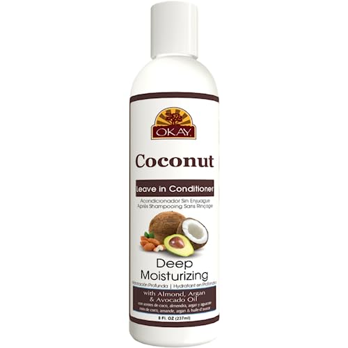 OKAY Coconut Leave In Conditioner - Hair Moisturizer For Women And Men, Contains Castor Seed Oil, Natural Hair Product For Hair Growth, Curly Hair Grease For Smooth, Moisturized Hair - 8 Oz