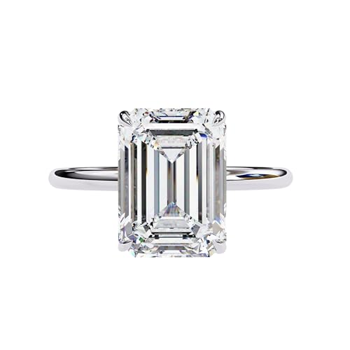 4.00CT Emerald Cut Moissanite Solitaire Two Tone Engagement Rings For Women, Unique Emerald Wedding Anniversary Ring, Solid Gold Proposal Ring, Symbol Of Eternal Love (925 Silver)