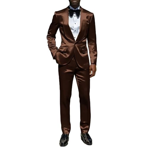 Men's Suit 2 Piece Slim Fit Shiny Satin Suit Formal Tuxedo Shawl Lapel Jacket Blazer Pants for Wedding Dinner Prom