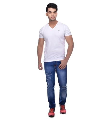 Image of Ben Martin Men's Slim Fit Distressed Denim Jeans - Casual Rough Blue Pants 28
