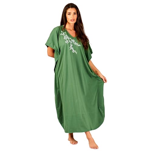 Image of TheNightwearStore Women’s 100% Cotton Kaftan – One Size Loose Fit Lounge Dress, Lightweight Breathable Kaftan for Home, Sleep, or Beachwear
