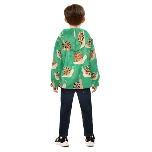 Snail Pattern on Green Background Toddler Fleece Jacket Girl Boys Hooded Fleece Jacket Coat Warm Outwear Zip-up 3-10T4
