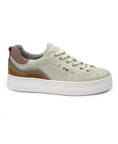 Baskets Nero Giardini beiges en cuir avec lacets et semelle plateforme pour femme