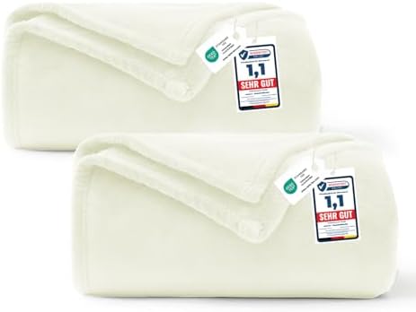 WAVVE Kuscheldecke 150x200cm 2er Set 150x200cm, Flauschig Decke - Cremeweiß | 260g/m² Blanket, Tagesdecke, Weich Sofadecke, Flanell Fleecedecke, Überwurf für Sofa und Bett, Couchde