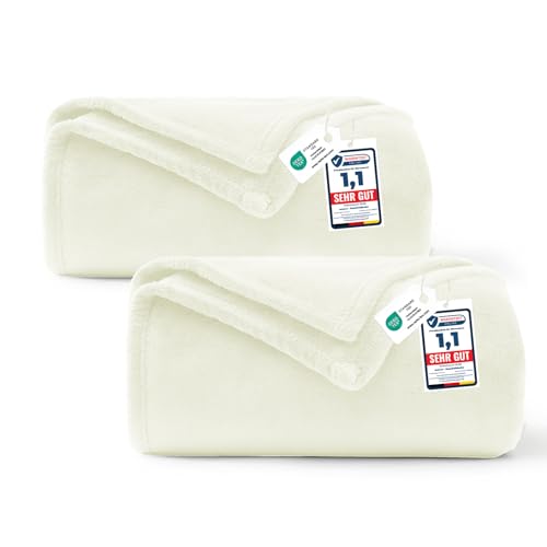 WAVVE Kuscheldecke 150x200cm 2er Set 150x200cm, Flauschig Decke - Cremeweiß – Ansicht 1