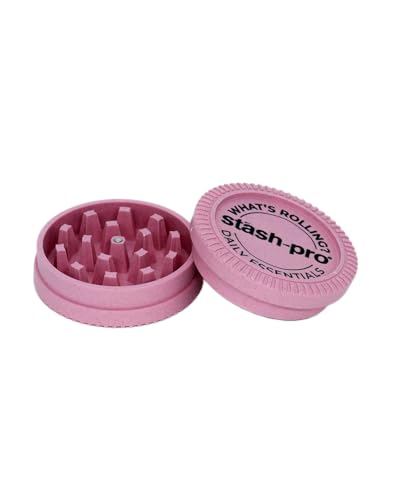 Image of Stash-Pro Herb Grinder - Compact 2-Part Crusher with Magnetic Lid | Durable Plastic Build | Portable for Daily Essentials (Pink)