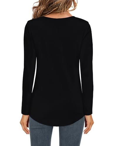 Womens Shirts Casual Long Sleeve Cotton T-Shirts V Neck Basic Fall Tees2