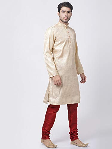 Image of VASTRAMAY Men Soft Cotton Kurta with Buttoned Cuff & Churidar Pyjama Set - Comfortable Ethnic Wear for Eid, Holi, Weddings & Festive Occasions - Stylish Traditional Cotton Kurta Pyjama