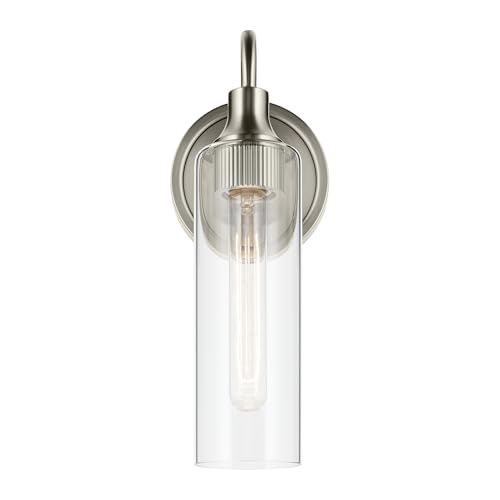 Image of Kichler Kavi 13 inch 1-Light Wall Sconce Light, Brushed Nickel | Clear glass mounts up or down for bathrooms, kitchens, hallways and fireplaces, 55209NI