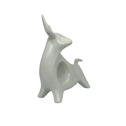 Image of NOSCOMP White Bull Ceramic Figurine - 18cm Tall Elegant Bull Sculpture for Home Decor - Modern Ceramic Accent, Ideal for Living Room, Office, or Gift