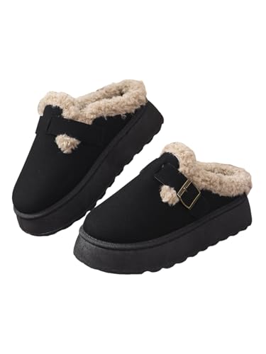 Katutude Women's Slippers Thick Rubber Sole Fleece Lined Snow Boots Slip-On Shoes Soft Comfy Indoor Outdoor Anti-Slip Slipper Shoes
