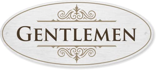 SmartSign Gentlemen Designer Restroom Sign for Door, 3M Adhesive Backing & Pre-Drilled Holes, 3.5 x 8 inch, Vintage Decor Mens Bathroom Sign, Matte Finish, 32 mil Anodized Aluminum, Made in USA