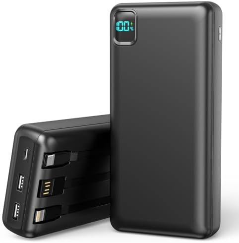 Power Bank 50000mAh, 30W USB C Handyakkus Schnellladen 3 integrierte Kabel | 5 Anschlüssen & 2 integrierten Tragbares Ladegerät, Externer Akku Kompatibel mit iPhone 17 16 Pro, Sams