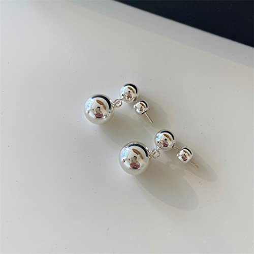 Owmell Double Ball Bead Dangle Drop Earrings For Women, 18K Real Platinum Plated 925 Sterling Silver Post Lightweight Silver Balls Earrings #TOP4