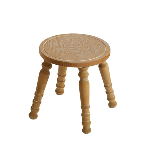 Image of 100% Solid Wooden Step Stool, Small Wooden Stool for Adults, Wood Plant Stools, Small Round Stool for Bathroom, Kitchen, Bedroom, Plant Stand