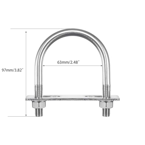 Image of TA-VIGOR 2 Sets M10 Round U Bolts, 65mm Inner Width 97mm Length 304 Stainless Steel U Bolts with Nut, Plate, Washer for Attaching Pipe, Conduit, Cable, Tube, Brackets, Boat and Trailer