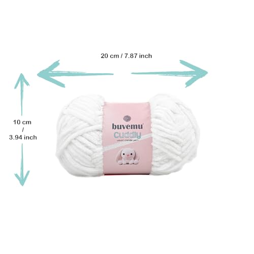Image of Cuddly Velvet Chenille Yarn, Super Soft Fluffy Bulky for Knitting Crocheting Crafting Blanket Amigurumi, Durable for Shedding, 100 Gram (3.53 Ounces) 109 Yards (100 Meters) (White) (3 Skeins)