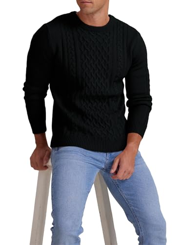 Hisir Herren Winter Pullover Dicke Kabelstrick Lässig Rundhals Warm Langärmelig Sweater Strickpullover Rundhals Pulli Männer (schwarz, XL)
