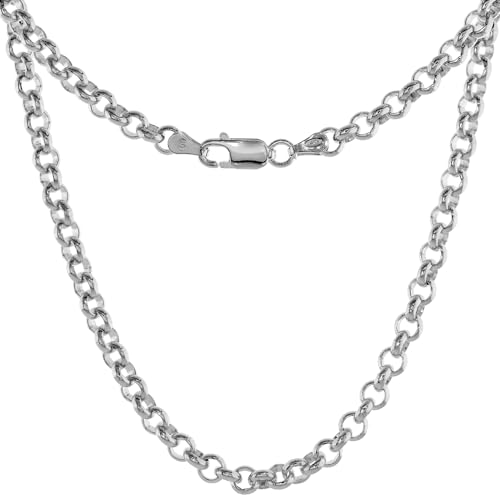Sterling Silver Italian Rolo Chain Necklace & Bracelet 4mm Medium Thick Nickel Free sizes 7-30 inch
