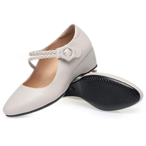 Women Mary Jane Wedges with Buckle Strap Comfort Pointed Toe Light Anti-Slip Walking Dress Shoes