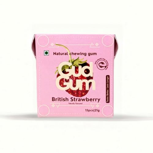 Image of Gud Gum Natural, Plastic Free Chewing Gum Strawberry Flavour No Added Artificial Colours, Flavors & Sweeteners
