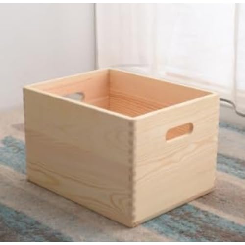 ITMEAT大容量収納ボックスキャスター付きベッド下リビング玄関積み重ね可能コンテナ収納木箱移動簡単ナチュラルカラーホイール付き (車輪なし,32*25*21cm)