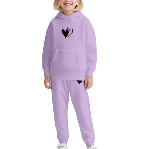 2025 Girls Sweatsuit Set Cute Hooded Sweatshirt & Jogger Pants with Pocket Casual Outfits Double Hearts Graphic Pants Set Boy2